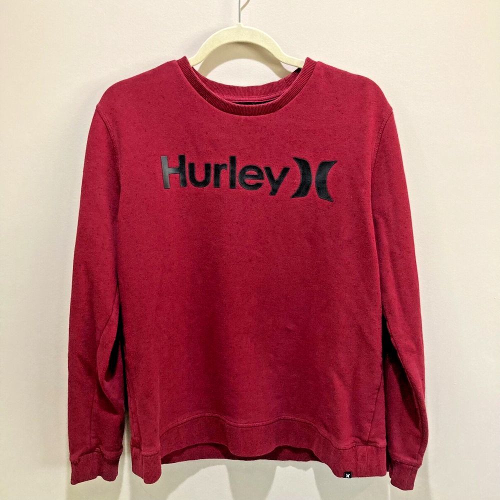 Hurley Graphic Sweatshirt Medium Maroon Cotton Long Sleeve‎ Crewneck Pullover